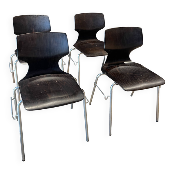 Ensemble de 4 chaises Pagholz Flototto wenge et chrome 1970 Allemagne