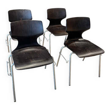 Set of 4 Pagholz Flototto wenge and chrome chairs 1970 Germany