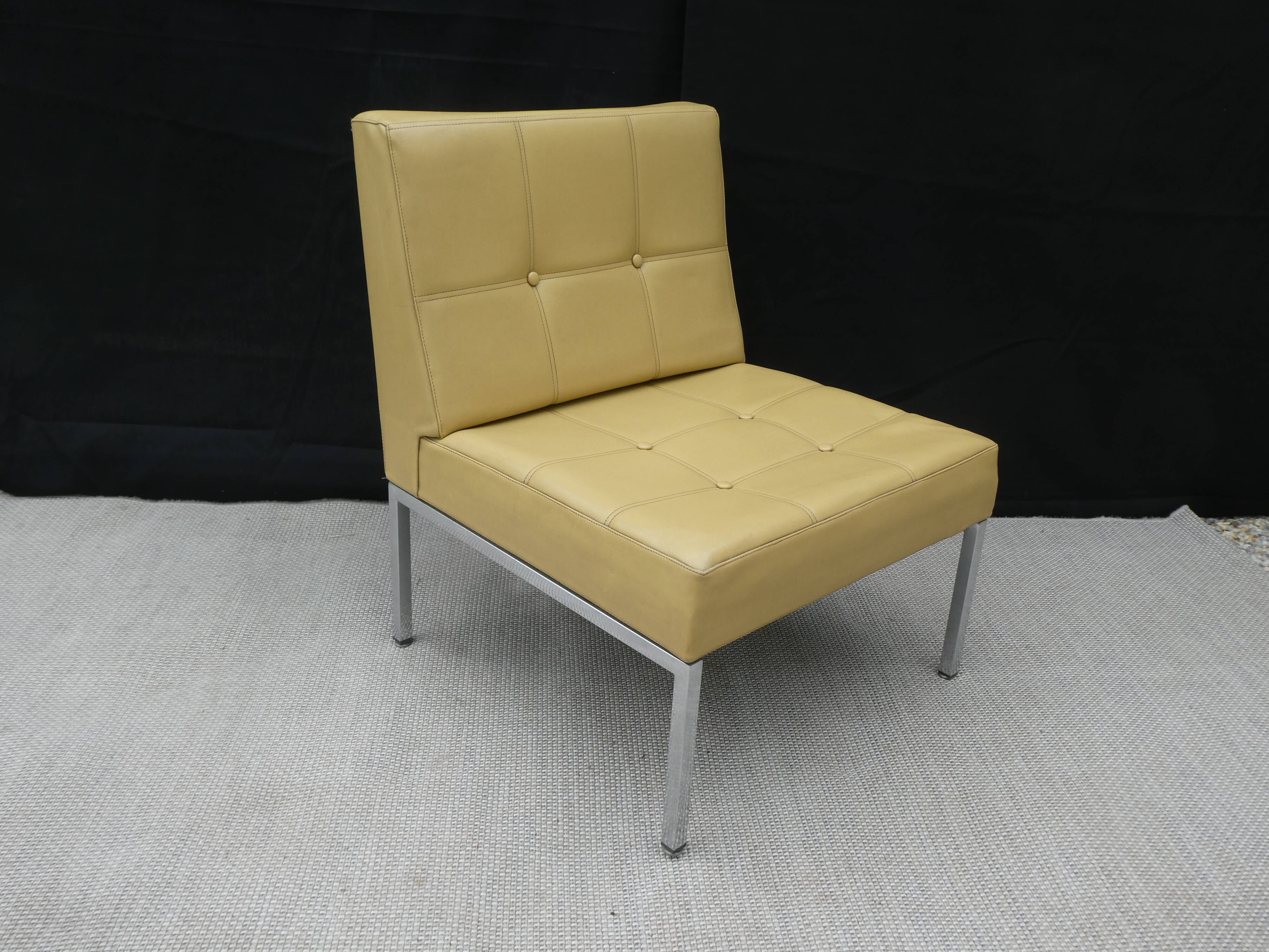 Low chair in Skai and chrome, Mobilier International