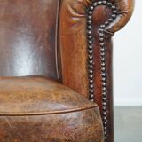Cognac-colored sheepskin leather club chair