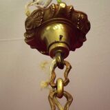 French antique 5 light brass crystal & glass acanthus leaf chandelier