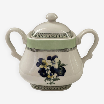 English earthenware sugar bowl with “pansies” motif