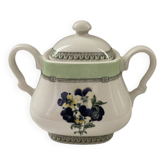 English earthenware sugar bowl with “pansies” motif