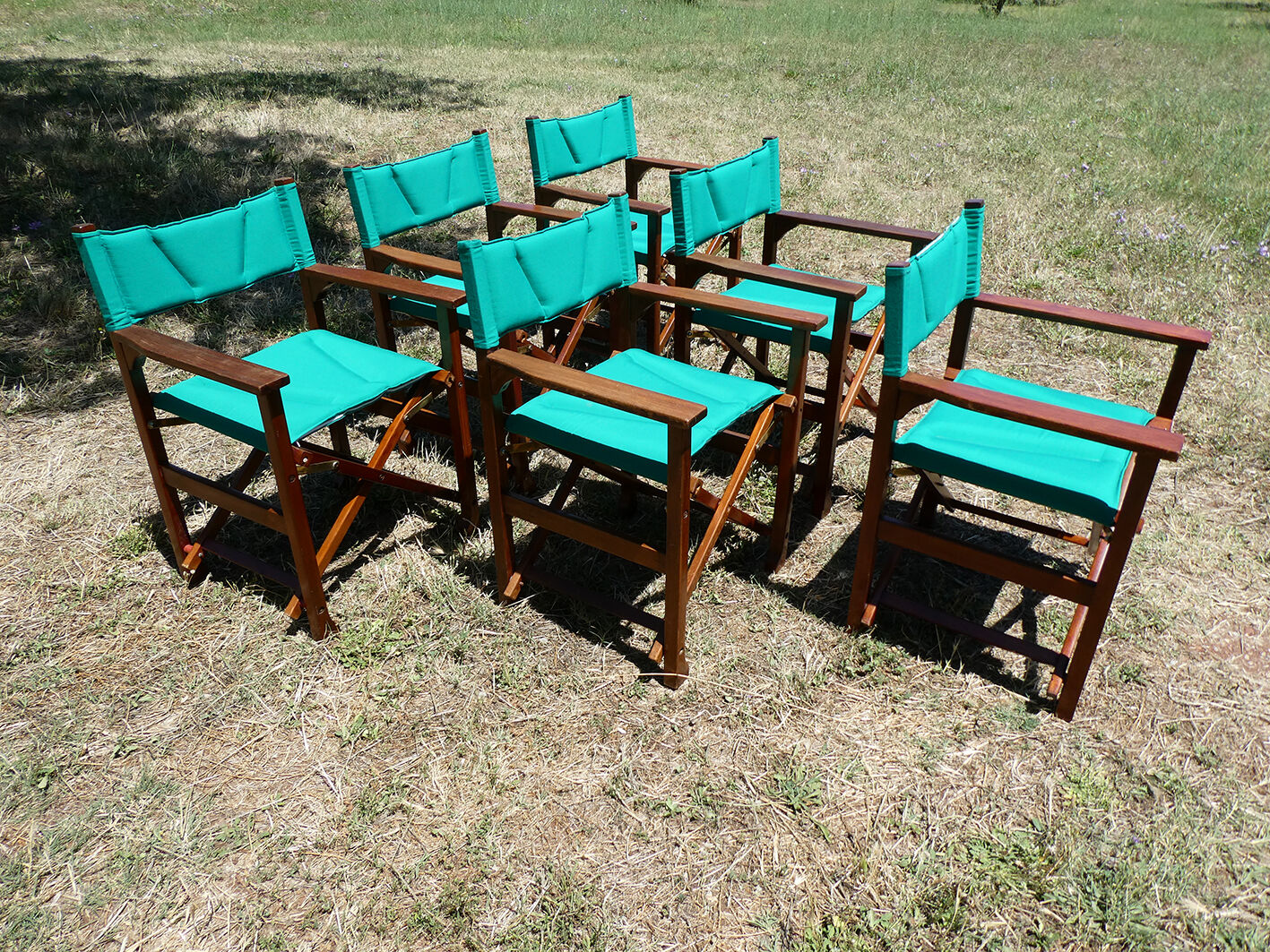Lot of 6 foldable chairs in solid teak Roland Vlaemynck