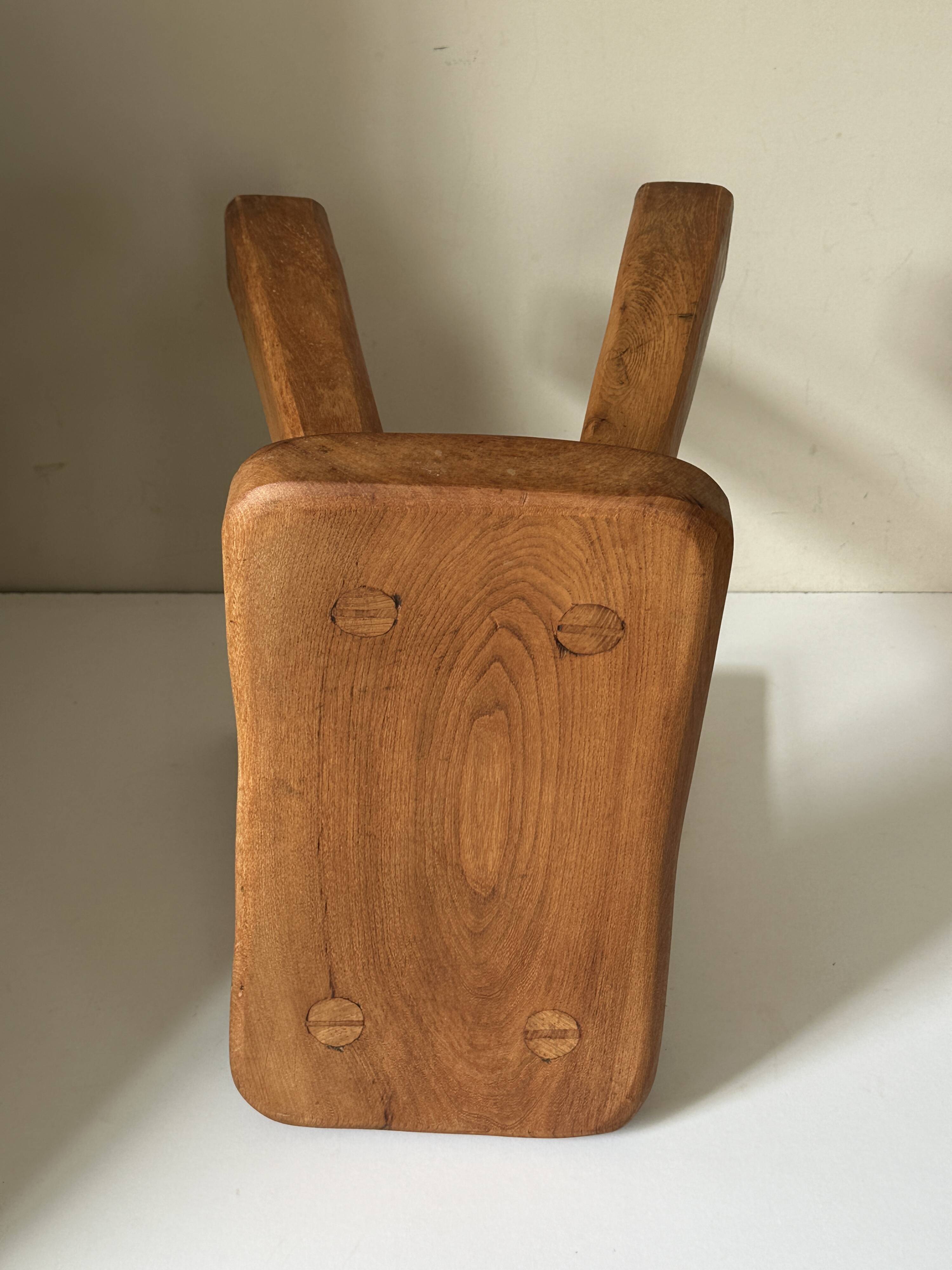 Vintage solid elm stool from the 70s