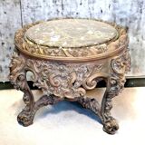 Round carved beechwood table with marble top, Louis XV style