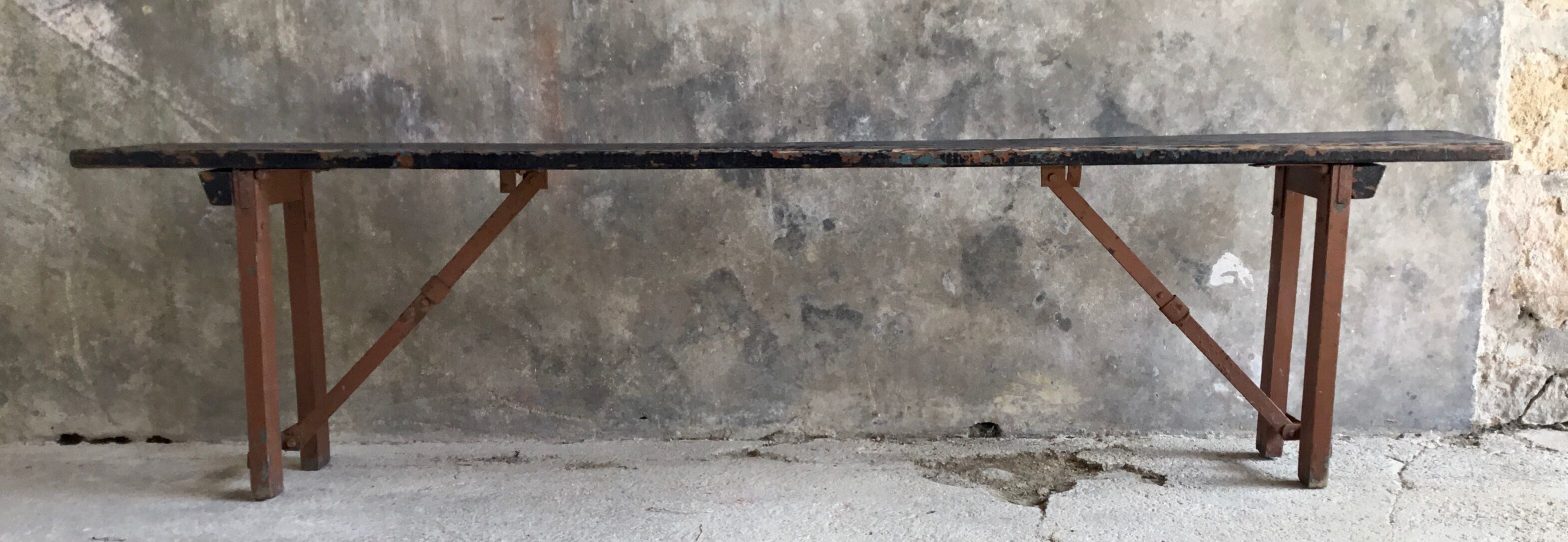 Folding all-wood guinguette bench - vintage mid-XXth