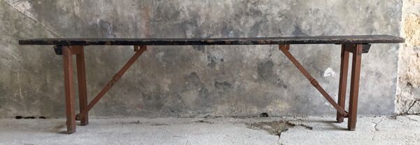Banc de guinguette pliant tout en bois - vintage mi-XXe