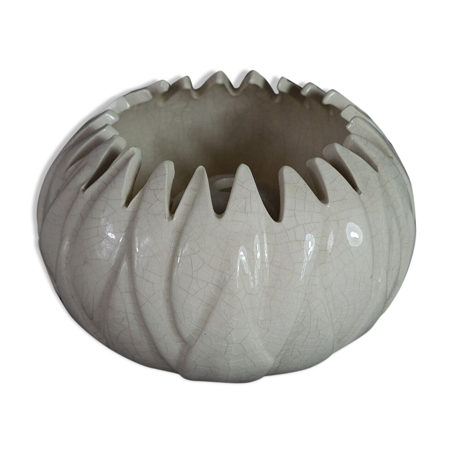 Charolles art-deco cracked ceramic picnic vase