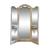 Mirror triptych style Louis XVI wooden rechampie cream XIX th century