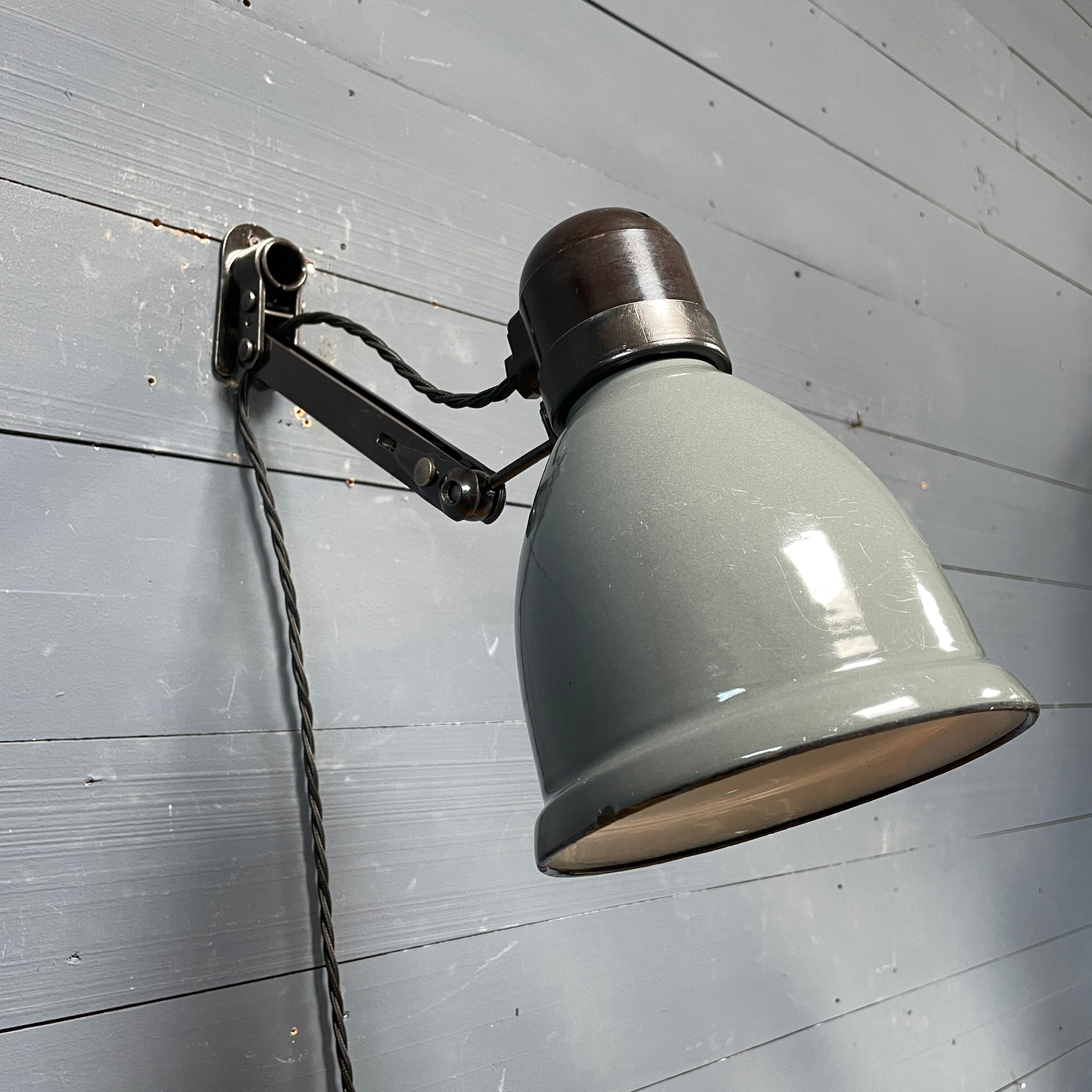 Industrial Fabrilux wall lamp with gray enamel shade