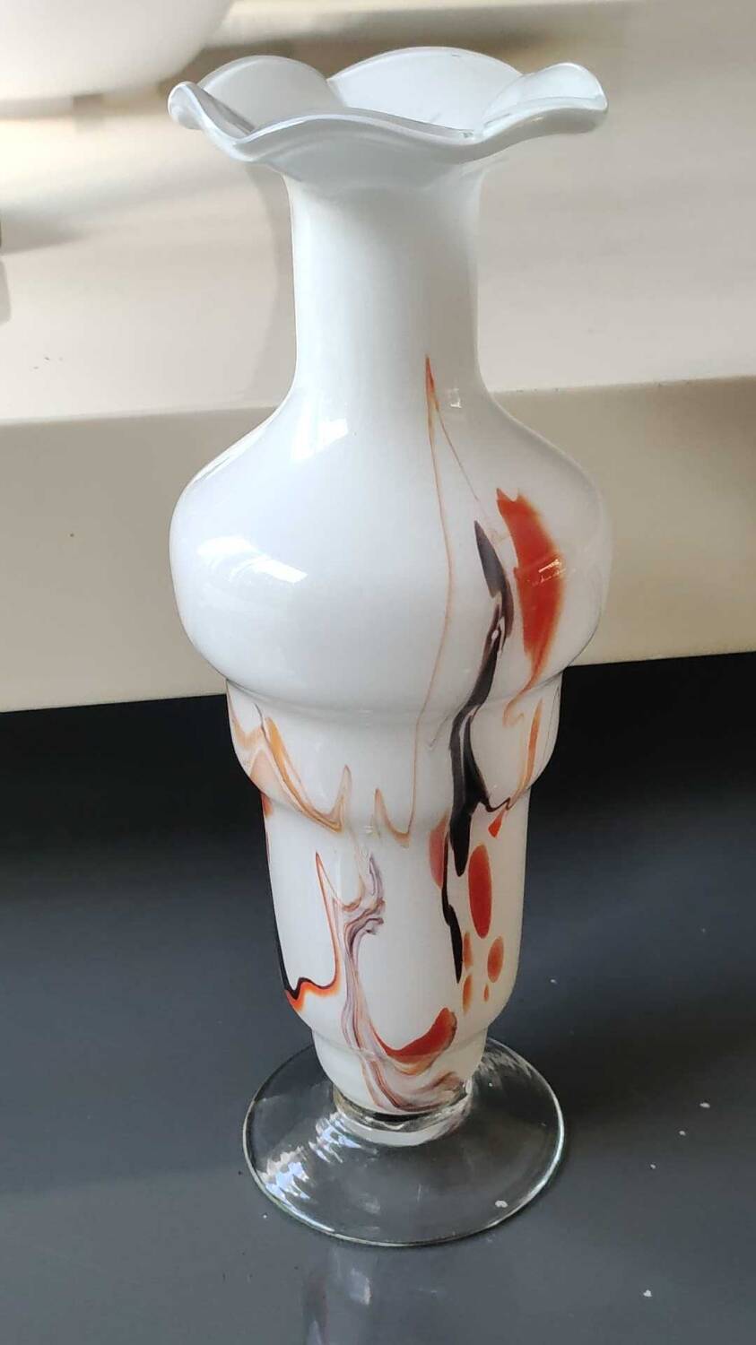 Dalian Glass Co Ltd. Snowflake vase. Smoked swirl decoration. Height 25.5