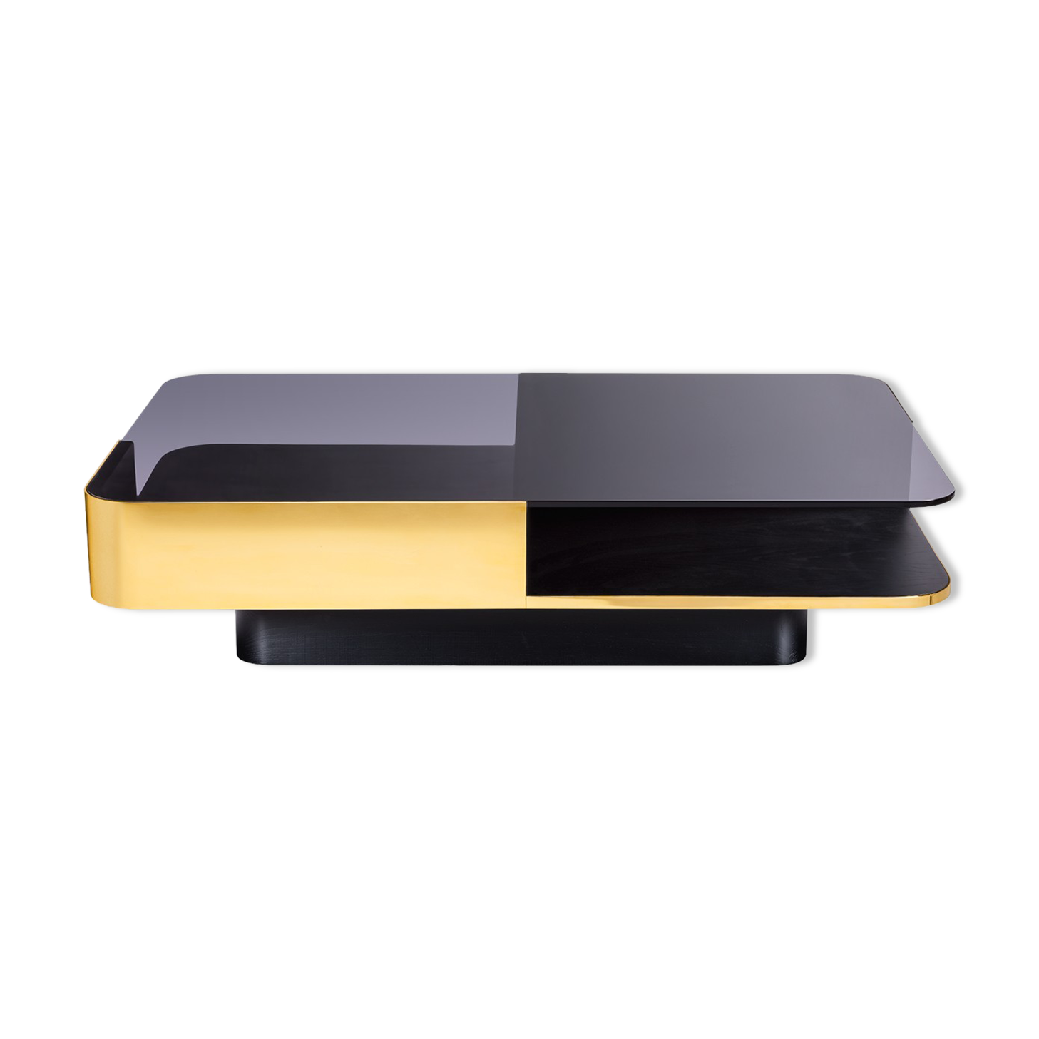 Table basse lounge verre fumé laiton large Red Edition