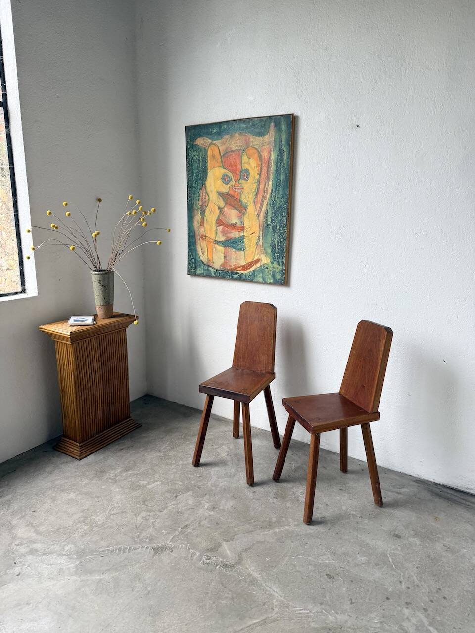 Paire de chaises brutaliste en chêne 1950