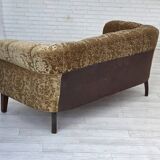 1960s, 3-seater Danish sofa, green furniture velour, ash wood legs.