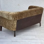 1960s, 3-seater Danish sofa, green furniture velour, ash wood legs.