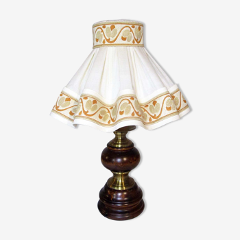 Wooden and brass lamp with fabric lampshade