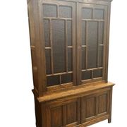 XL vintage display cabinet in wood, very tall, with embossed glass.