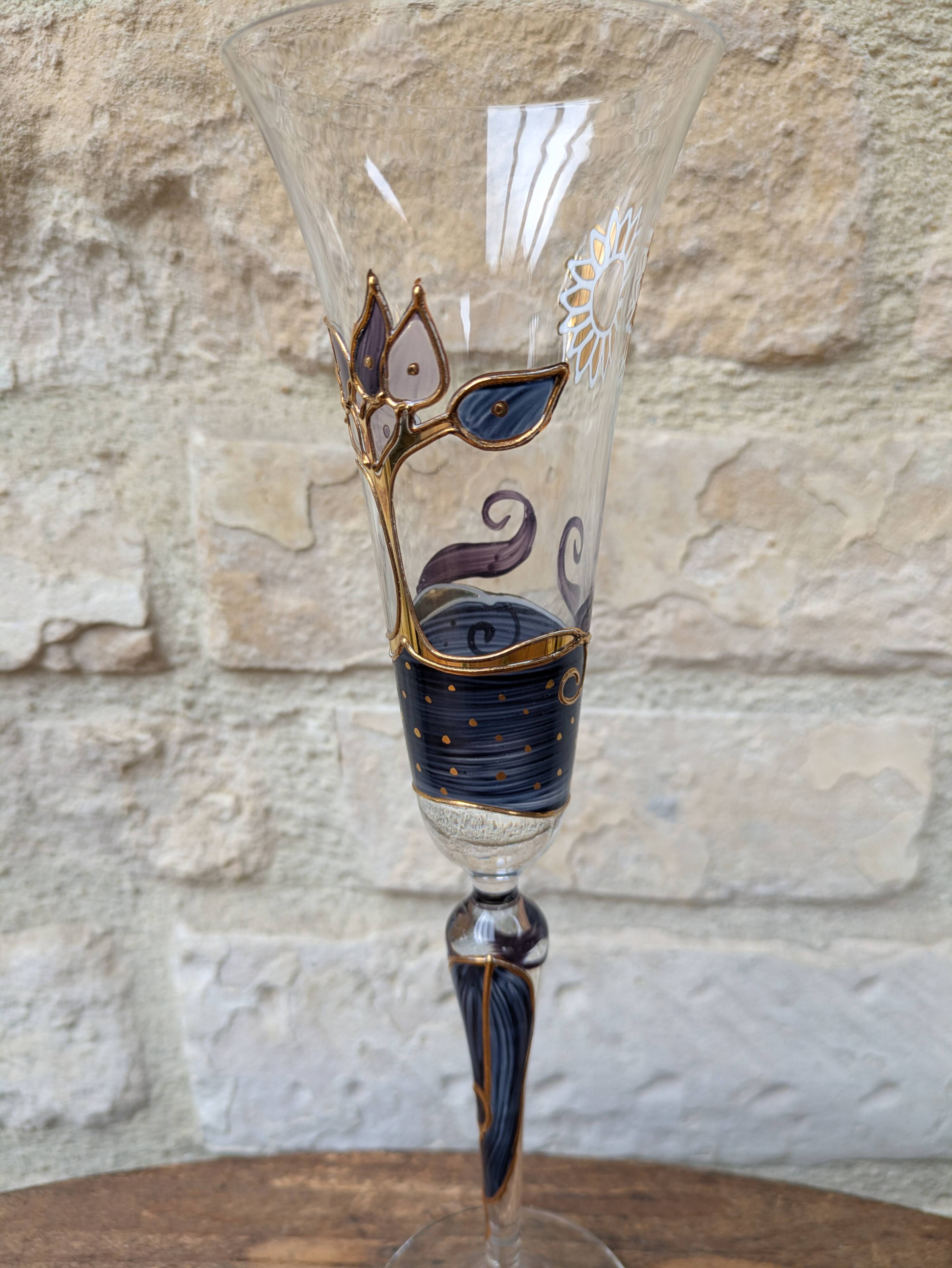 Champagne flute Paul Nagel collection Rêveries model Nocturne hand-painted