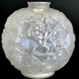Pressed molded glass ball vase decorated with grape bunches