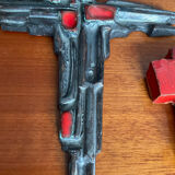 Vintage pair of glazed terracotta crosses
