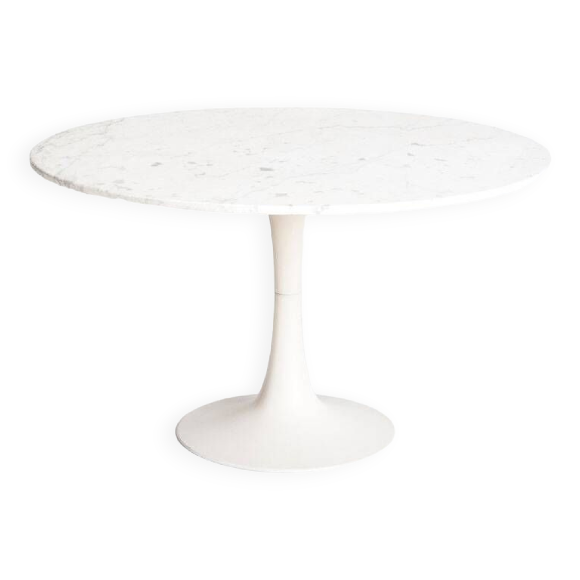 Vintage table with tulip base in white marble and Grosfillex base. France, 1960s