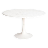 Vintage table with tulip base in white marble and Grosfillex base. France, 1960s