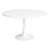 Table vintage pied tulipe en marbre blanc et pied Grosfillex. France, années 60