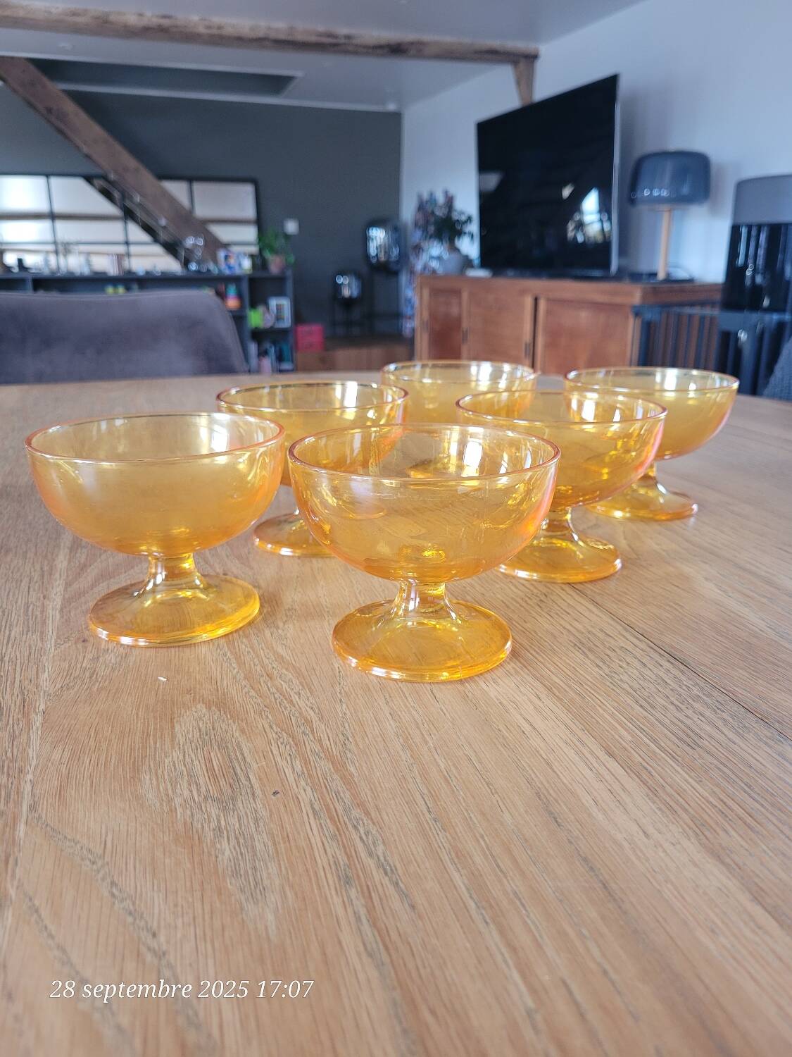 6 orange glass ice cream cups
