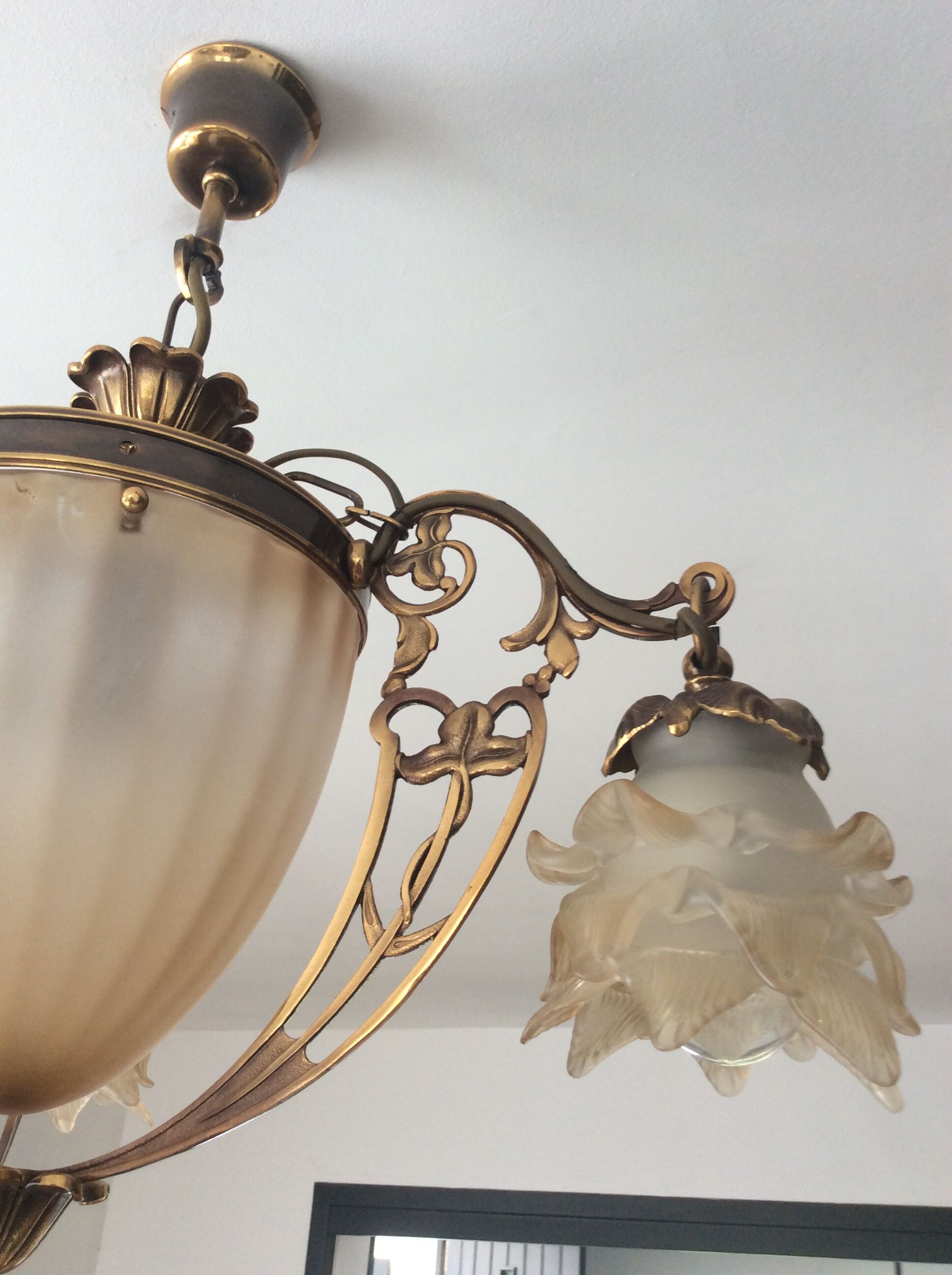 Old Art Deco style chandelier in bronze 4 fires