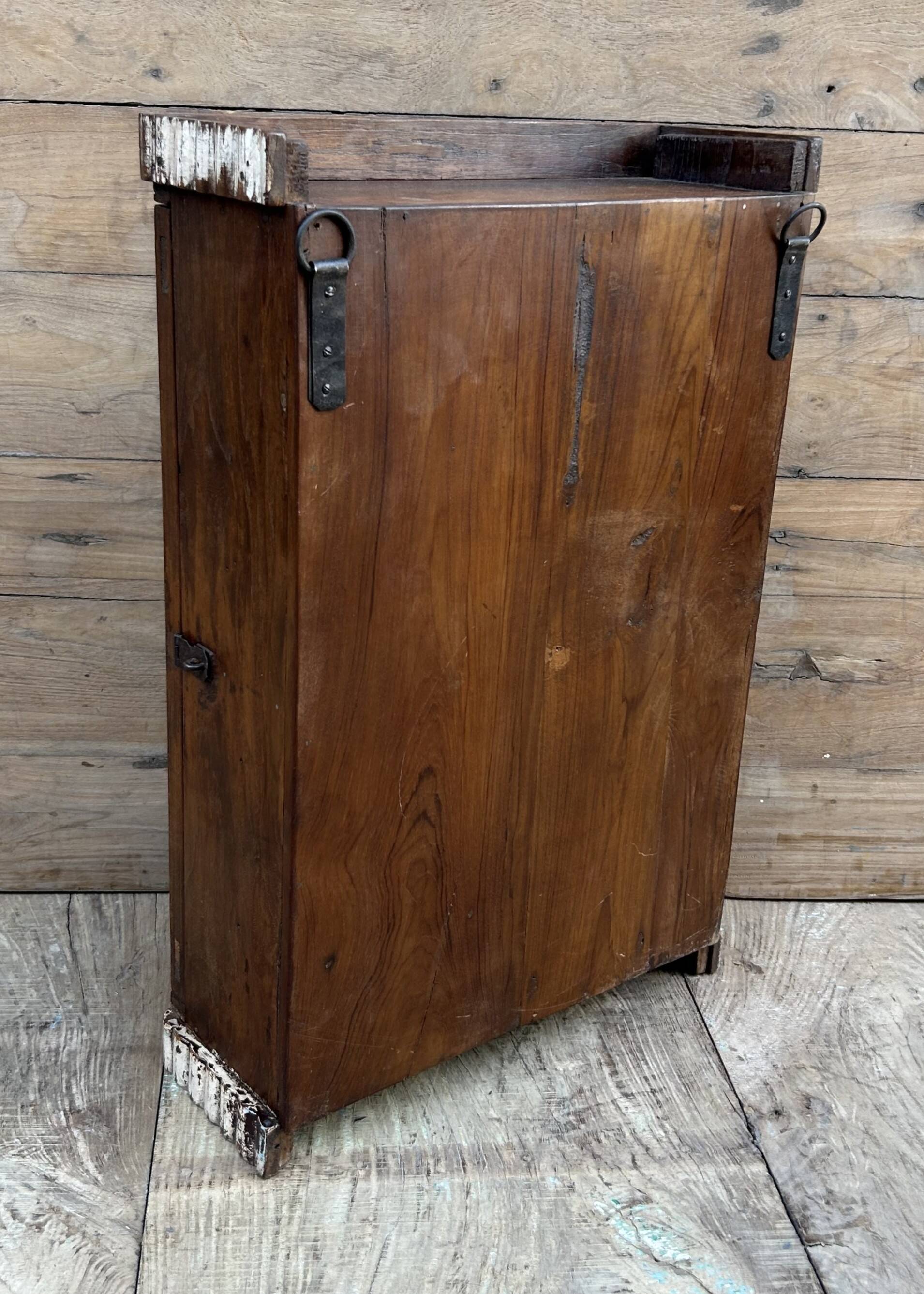 Art Deco wall display cabinet in Burmese teak with original patina.