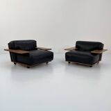 Pair of black leather "Pianura" armchairs by Mario Bellini for Cassina, 1970