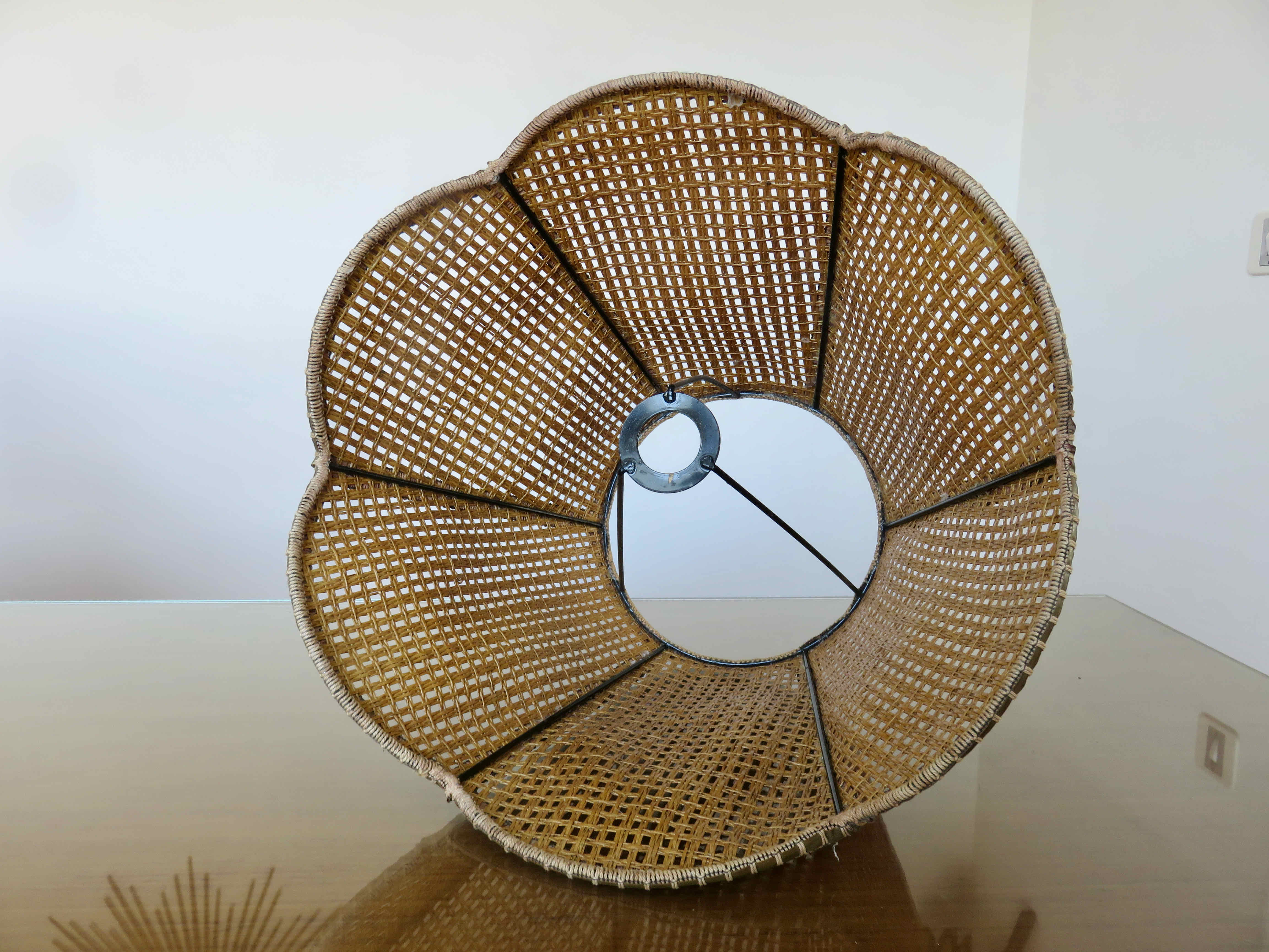 Bottle lamp in scoubidou, lampshade in rattan years 50/60