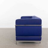 Cassina LC2 3seat Sofa by Charlotte Perriand, Le Corbusier and Pierre Jeanneret in blue fabrics