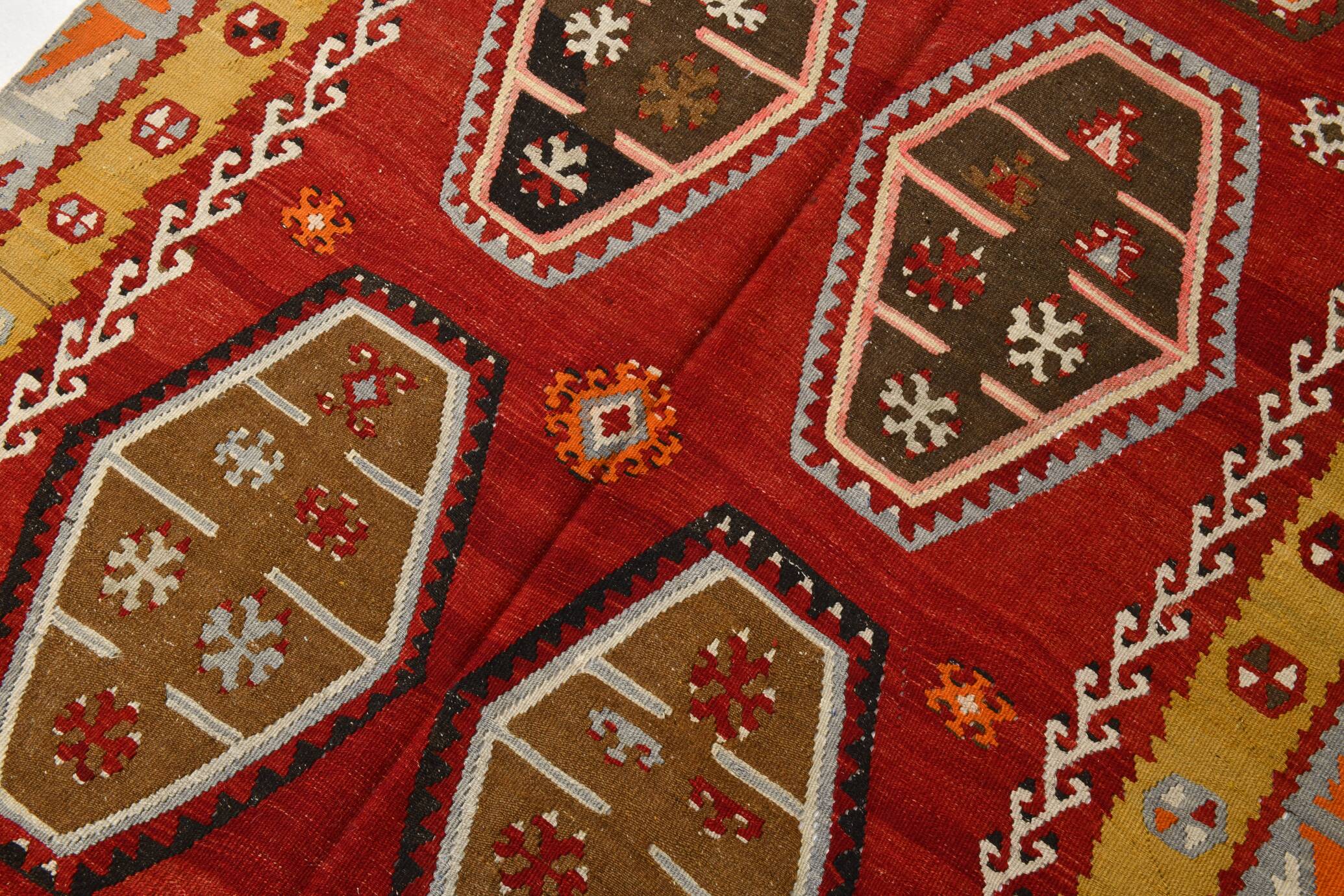 Grand Kilim Designer Vintage, Tapis Anatolien Rouge Fait Main, 149x308 Cm
