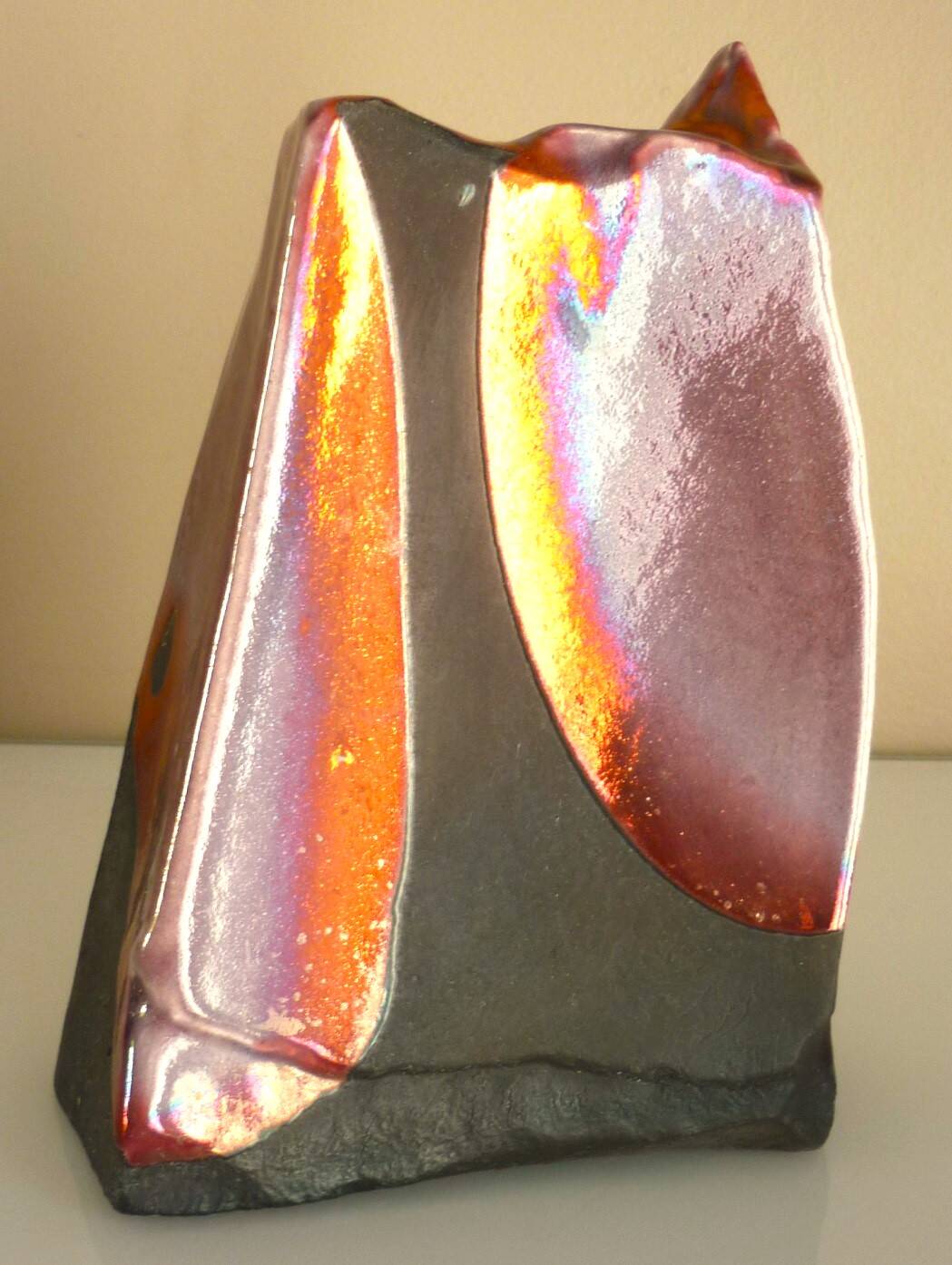 Raku ceramic vase, brutalist, gilded, design by Tony Evans