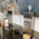 Pair of Building lamps in brushed stainless steel. Roche-bobois. France 1970