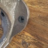 Teak coat rack with 8 double cast iron hooks