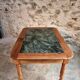 French vintage dining/desk table – oak and walnut – marble top – 1960s writing table with drawer