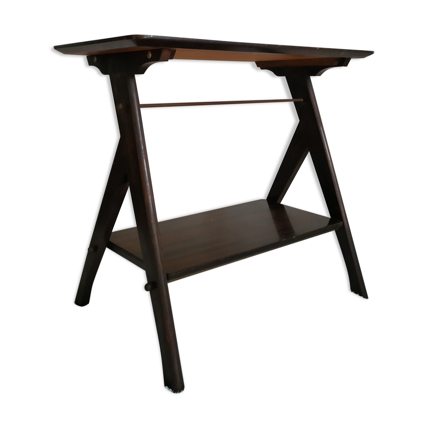 Dark wood console varnished compass feet