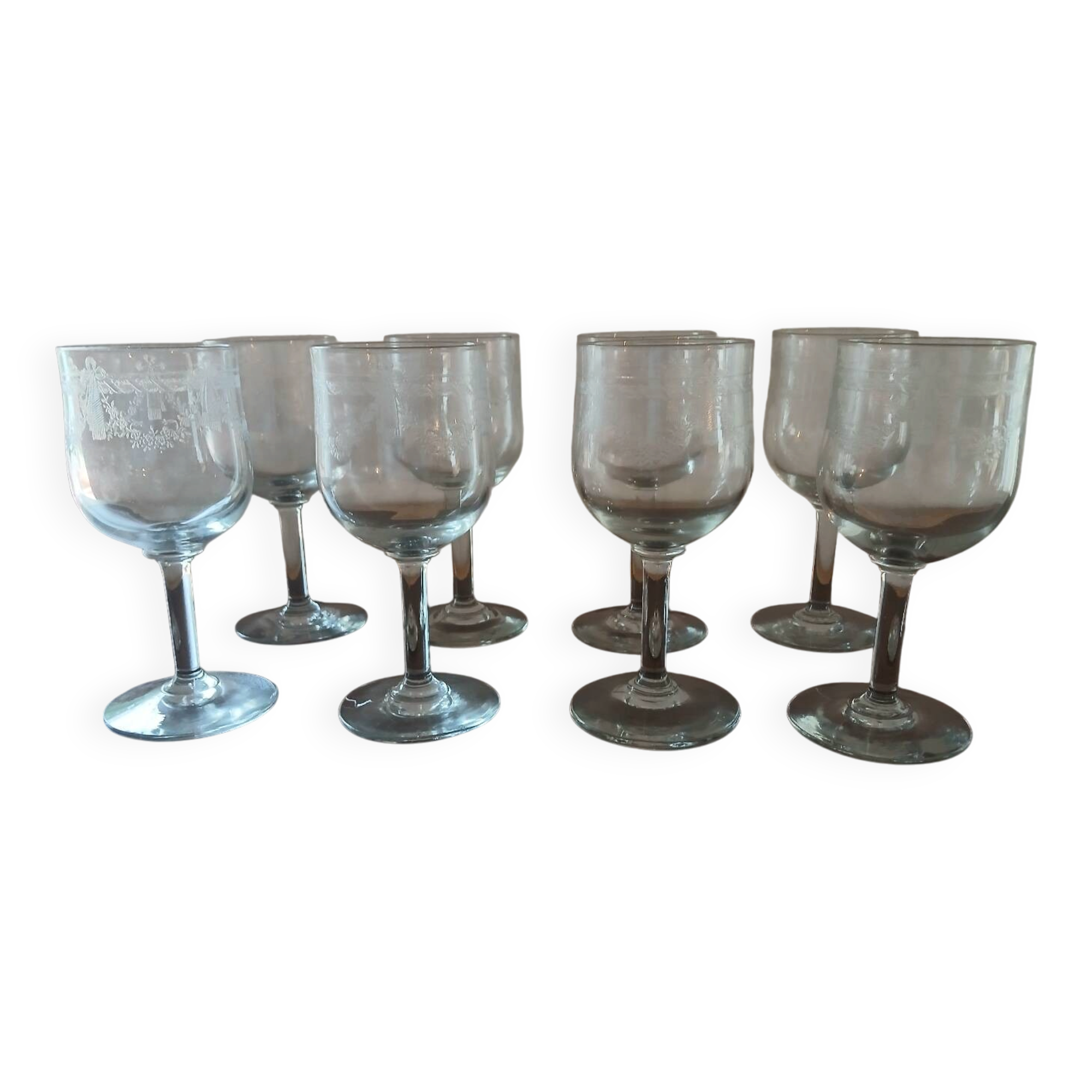 Set of 8 crystal glasses from Meisenthal - Pasteur model - Empire decor