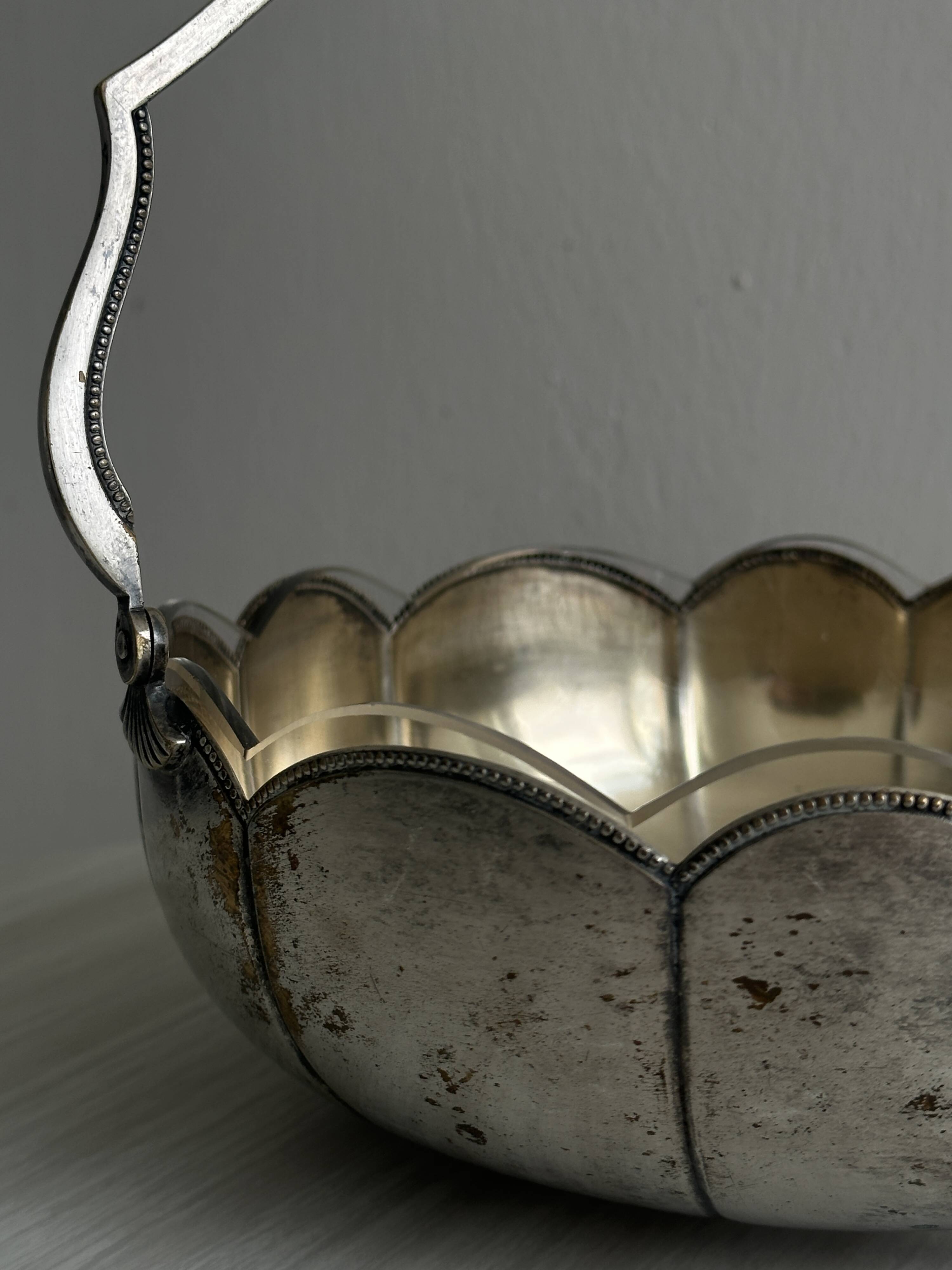 Antique glass and silver-plated metal dish