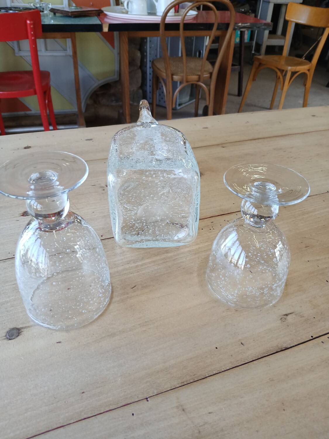 Antique blown amber bubble glass jar