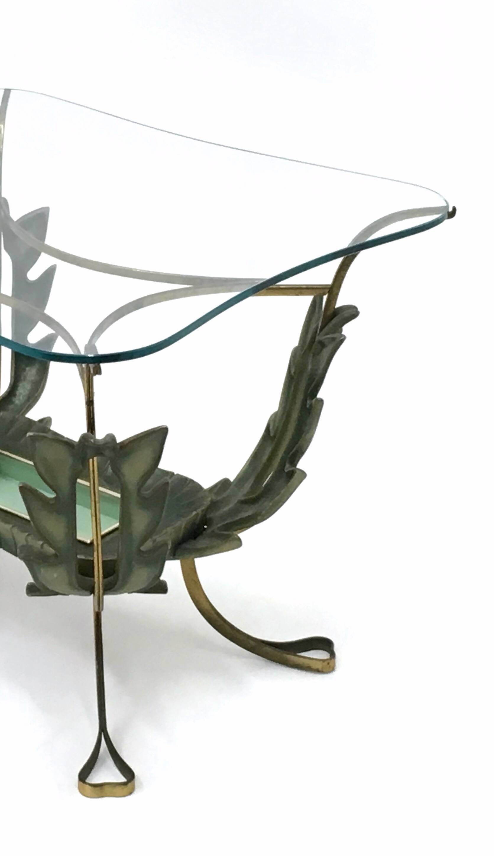 Rectangular Brass and Varnished Metal Coffee Table by Pierluigi Colli, Ital