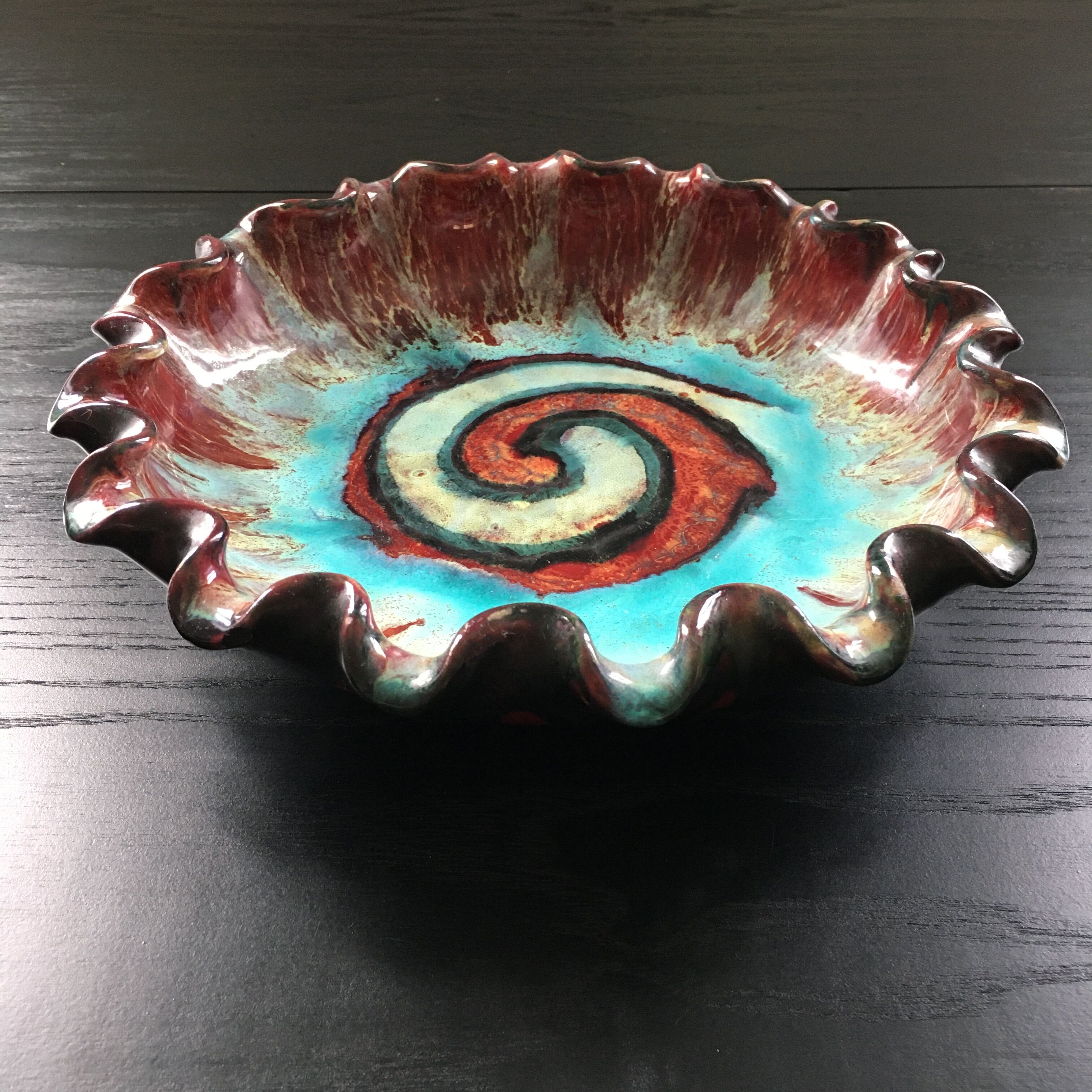 Shallow corolla dish signed