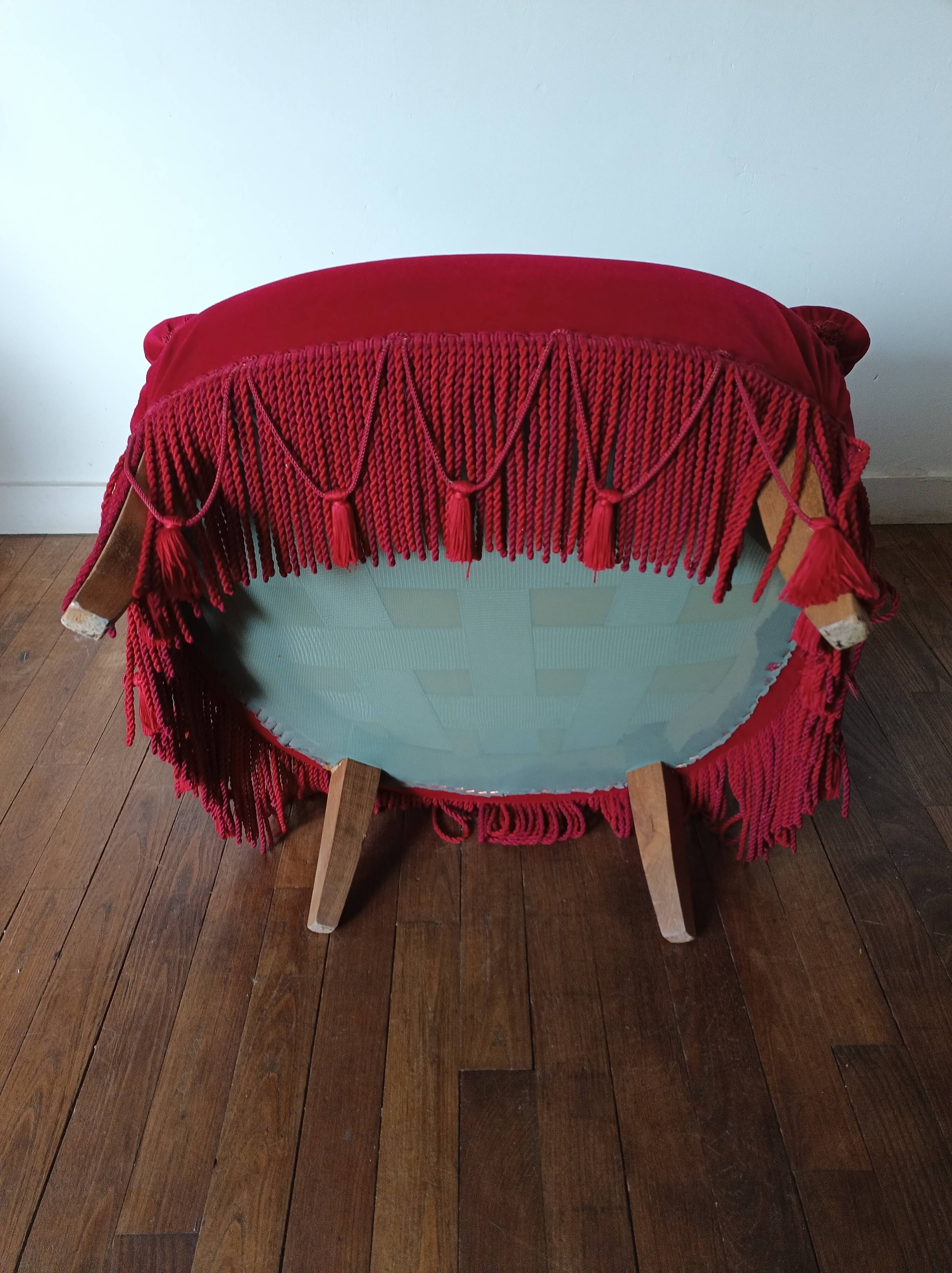 Lot de 2 fauteuils crapauds en velours rouge
