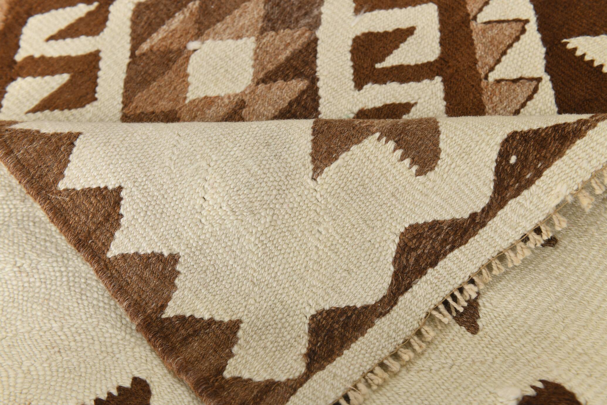 3x12 Vintage Beige & Brown Kilim Runner Rug, 95x373Cm