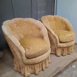 Pair of flared back toad armchairs