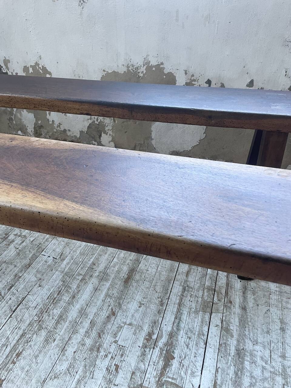 Pair of benches in walnut and solid oak 230 cm