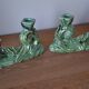 Pair of iridescent green ceramic Art Deco candlesticks
